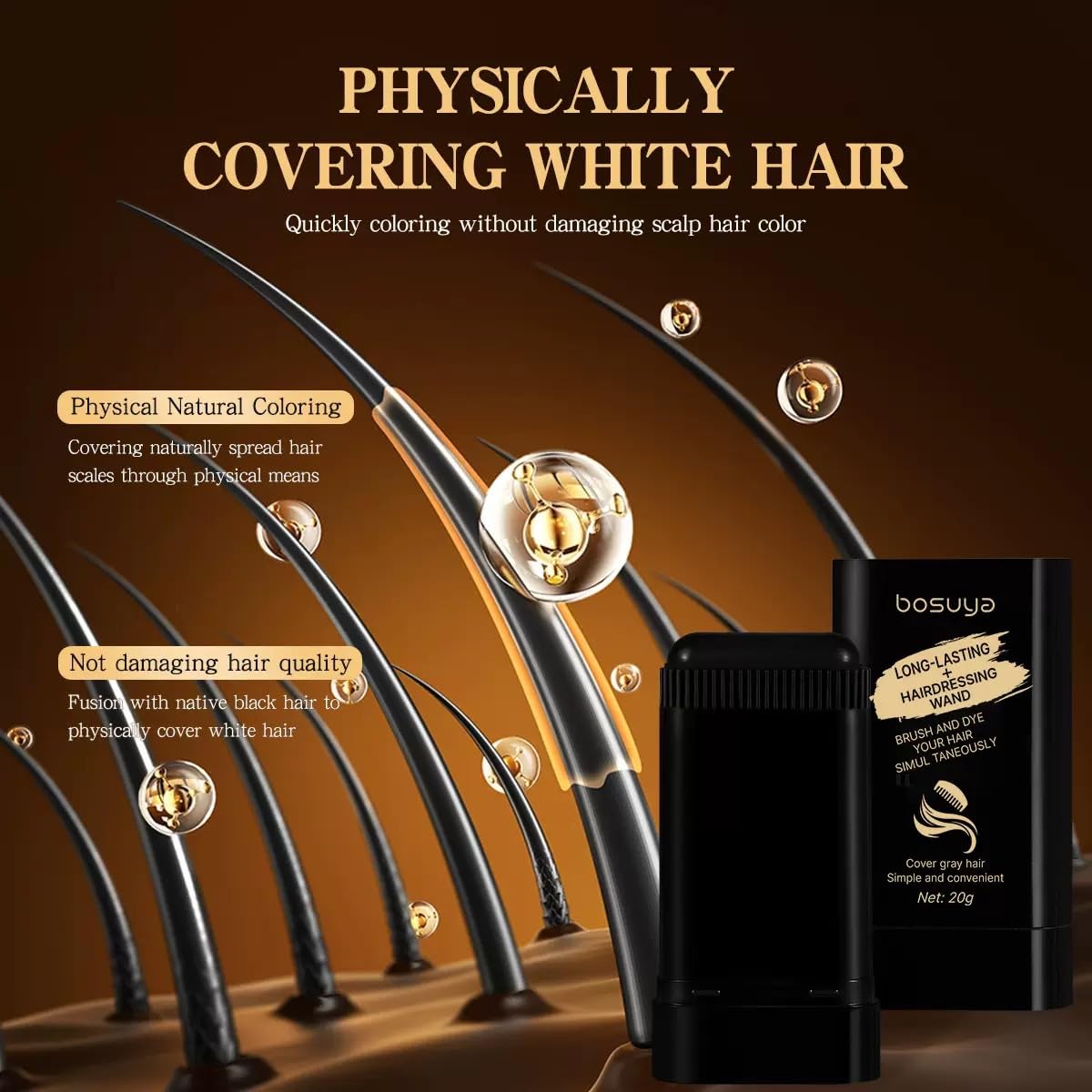 Bosuyo Ultimate Hair Dye Comb, 2in1 Portable Waterproof and Sweat-Proof Hair Dye Stick, Bosuyo HairDye Comb for Gray Hair, Instant Dying for Women & Men (Black)