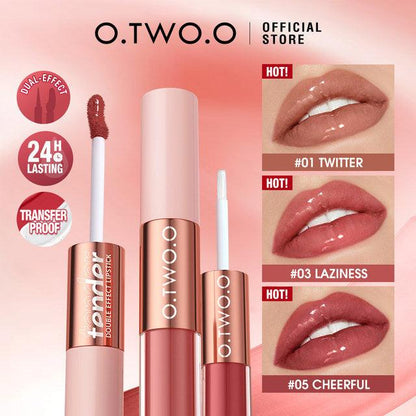 O.TWO.O 2 IN 1 Double Head Lipstick Waterproof Long-lasting Non Sticky Smooth Matte Lipstick - Otwoocosmetics