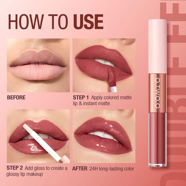 O.TWO.O 2 IN 1 Double Head Lipstick Waterproof Long-lasting Non Sticky Smooth Matte Lipstick - Otwoocosmetics