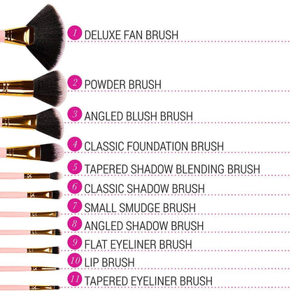 BH Cosmetics Pink Dot Collection 11 Piece Brush Set - Otwoocosmetics